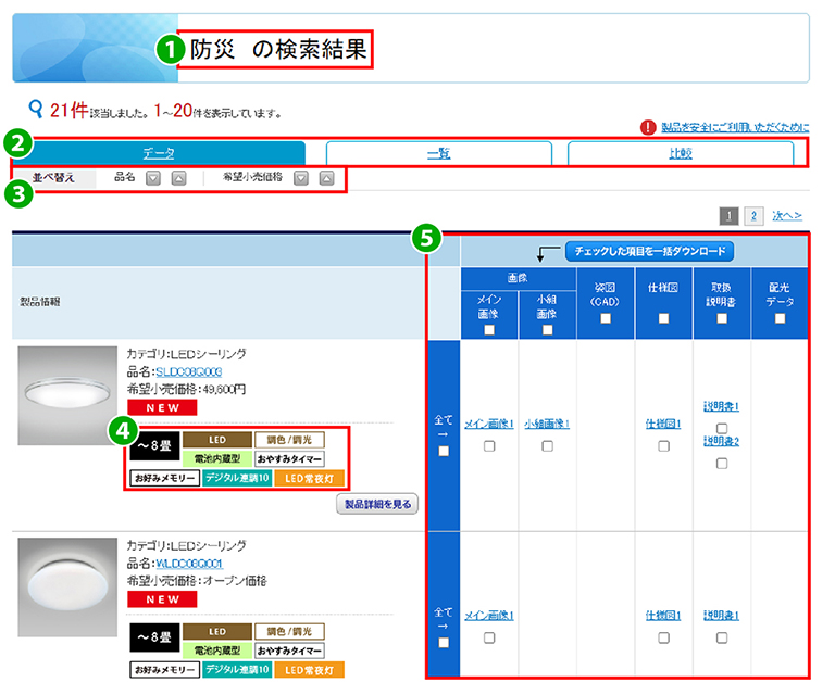 検索結果一覧画面の見方、使い方について