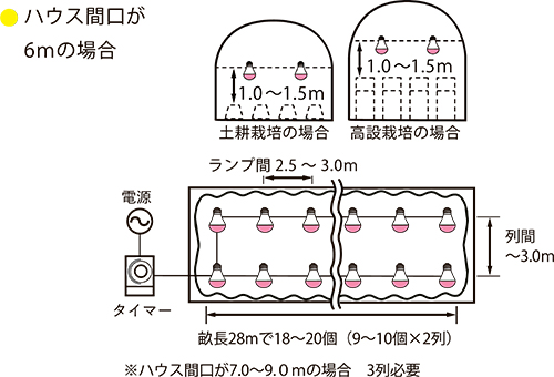 ハウス間口が6mの場合の設置イメージ例